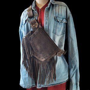 Genuine LeatherFestival Cow Girl Pocket Belt | Hip bag with Fringe Coffe…